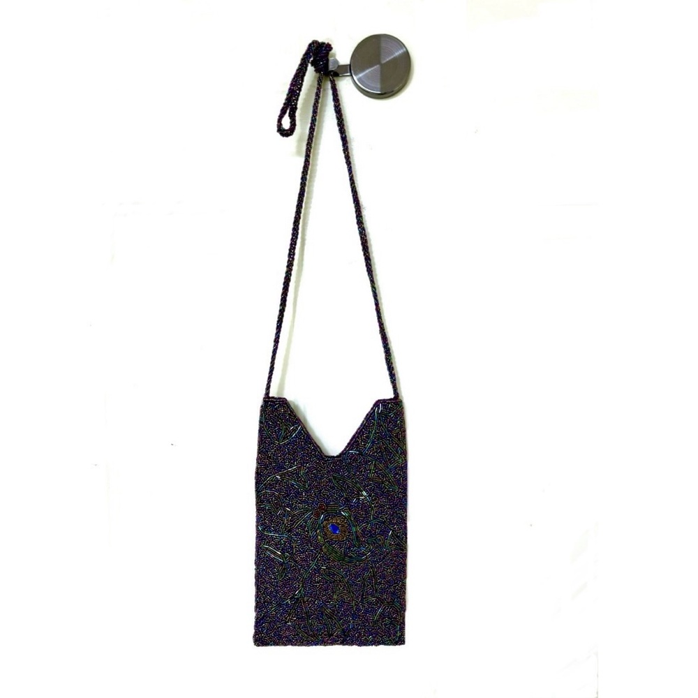 BOGO> Vntg Purple Blue Green Bronze Beaded J&X NY, Peacock Feather Pattern Purse
